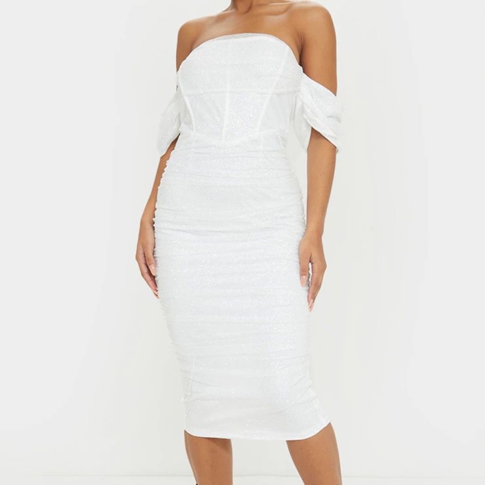 White Glitter Midi Dress